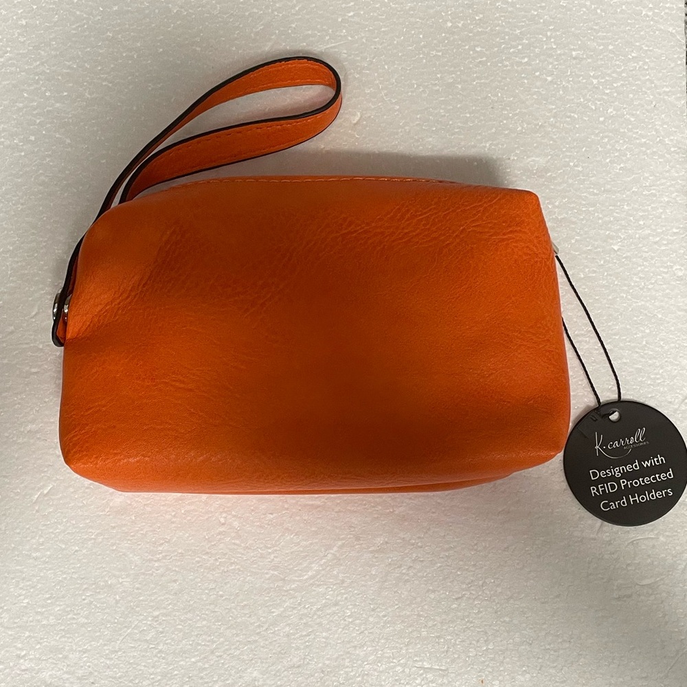 NWT “K•Carroll Orange Vegan Leather ZipUp Wristlet